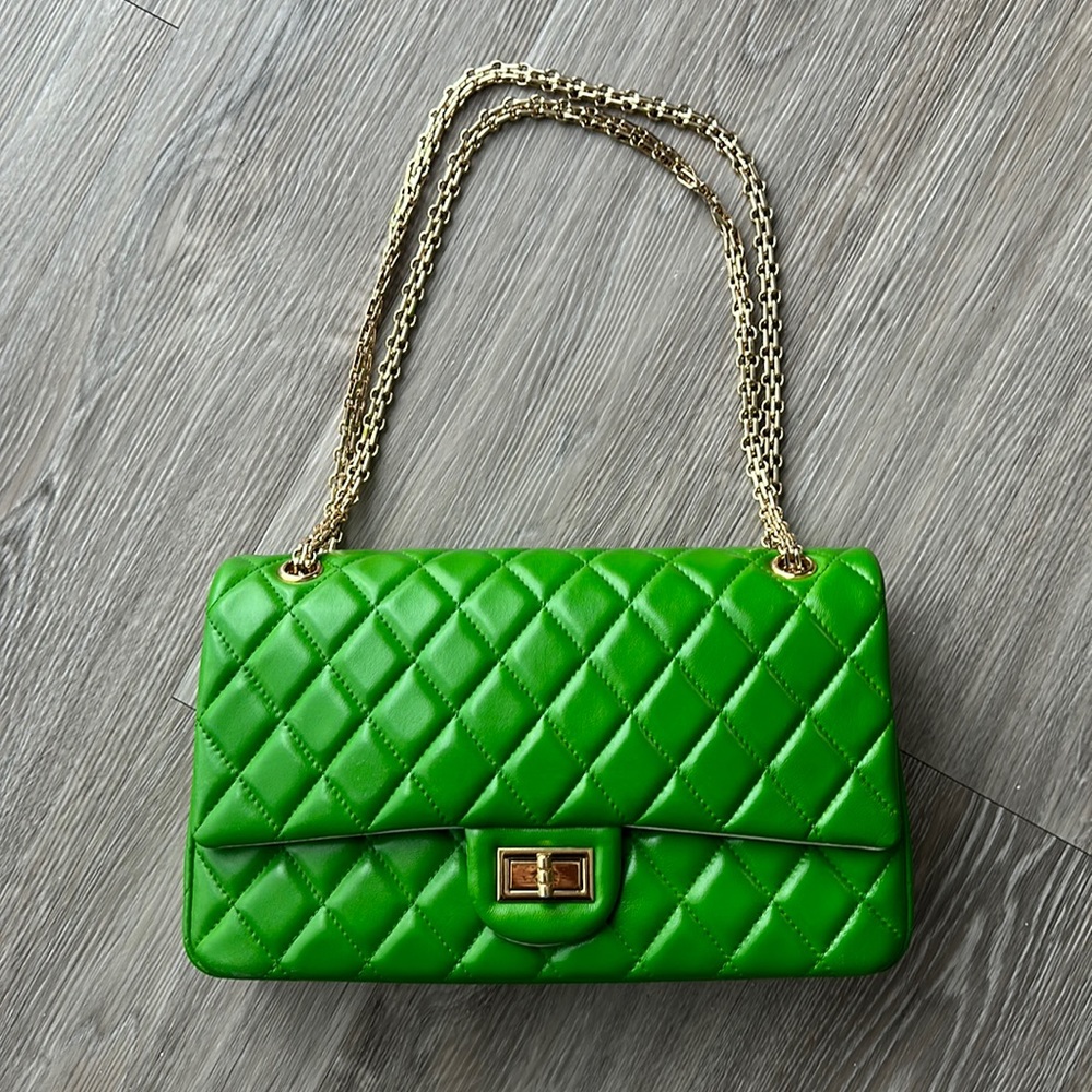 Green quilted leather bag